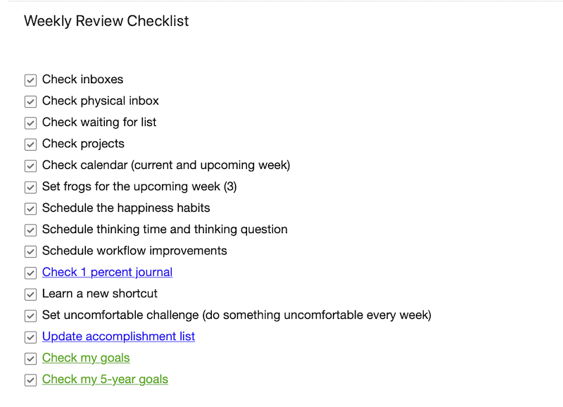 weekly review checklist